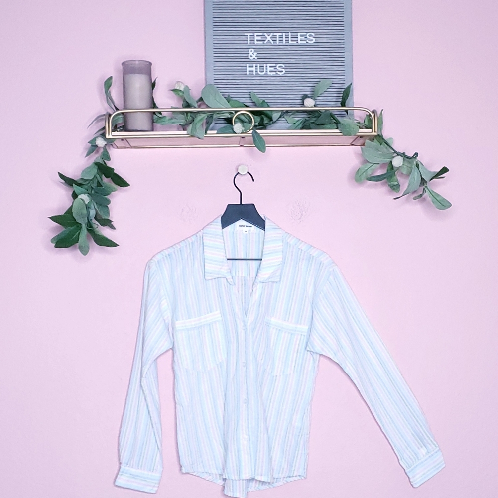 Superdown Damion Rainbow Pastel Button Down Shirt - image 4